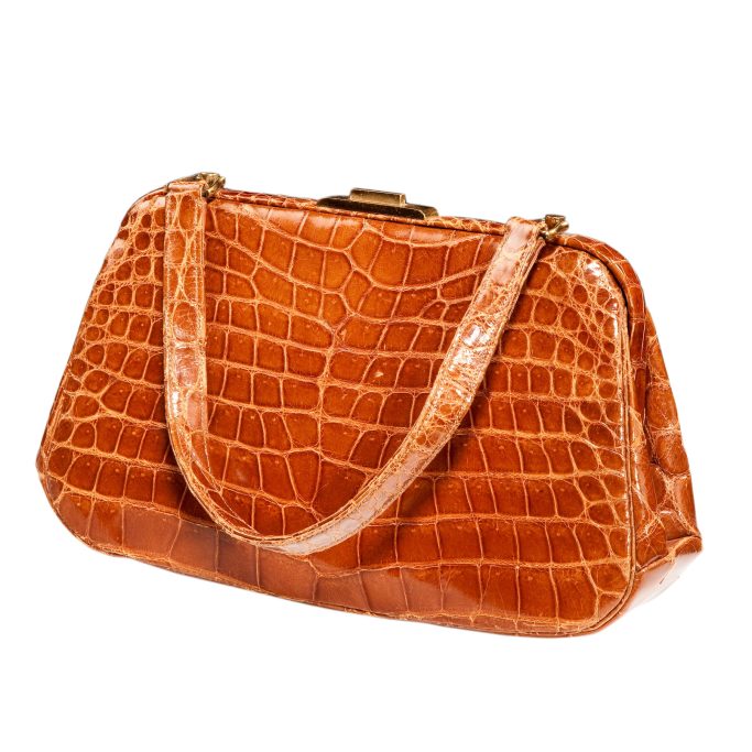 Search for a vintage tan crocodile skin ladies handbag for sale