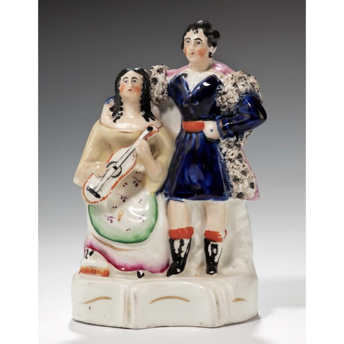 Find antique Staffordshire figure of man, woman and violin for sale.
