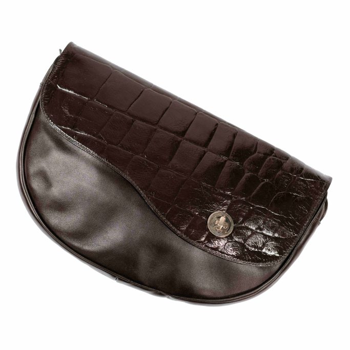 Find a large vintage ladies brown leather skin clutch handbag for sale