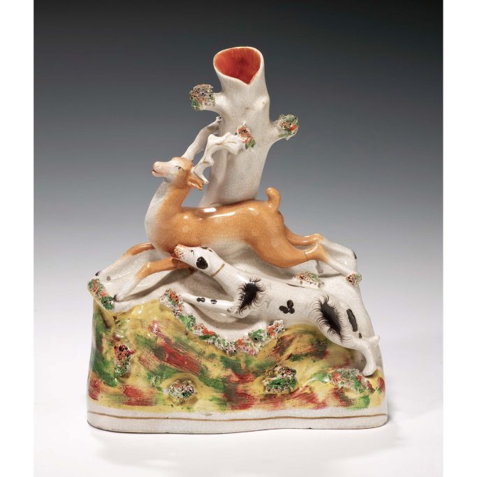 Look for antique Staffordshire figures of stags and dogs for sale