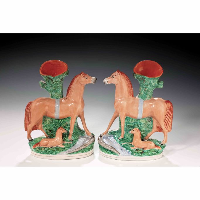 Search for antique Staffordshire figures of horses and foals for sale.
