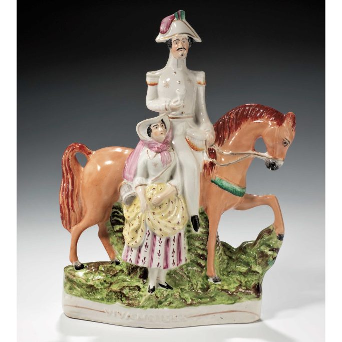 Find antique Staffordshire figure of Vivandiere on horseback for sale. 