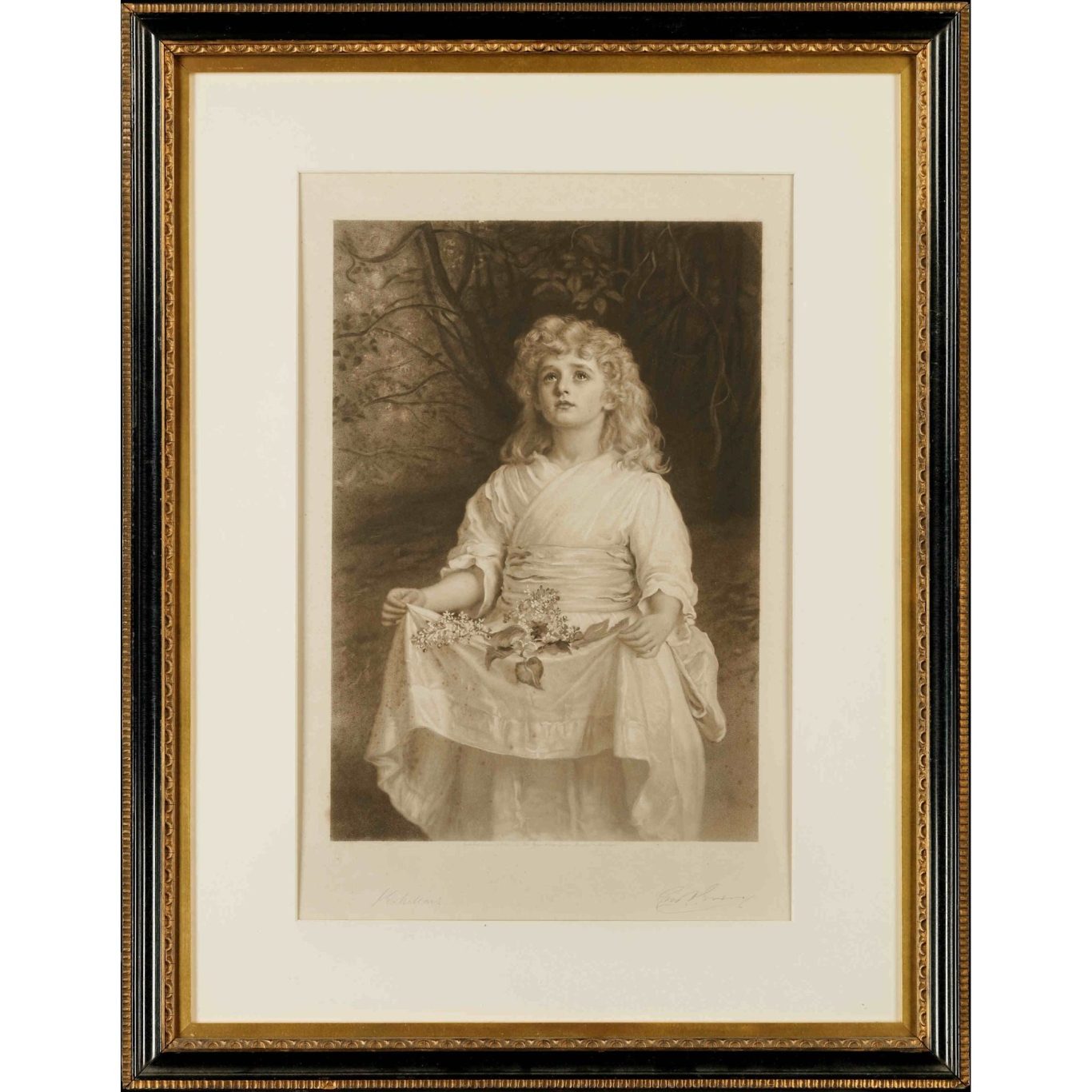 Antique etching after Sir John Everett Millais - 'Lilacs'