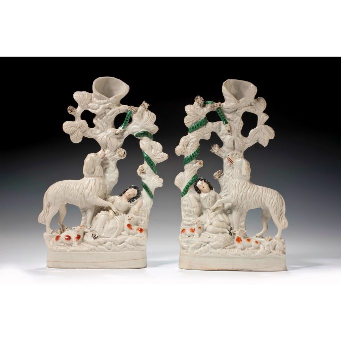 Find some Staffordshire figures of a pair of spill vase groups of children for sale