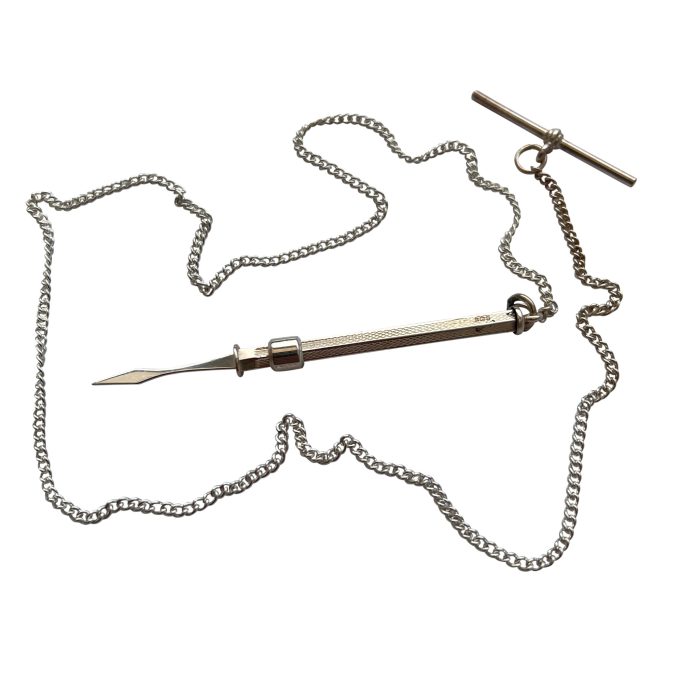 Search for a silver toothpick on a silver chain for sale.