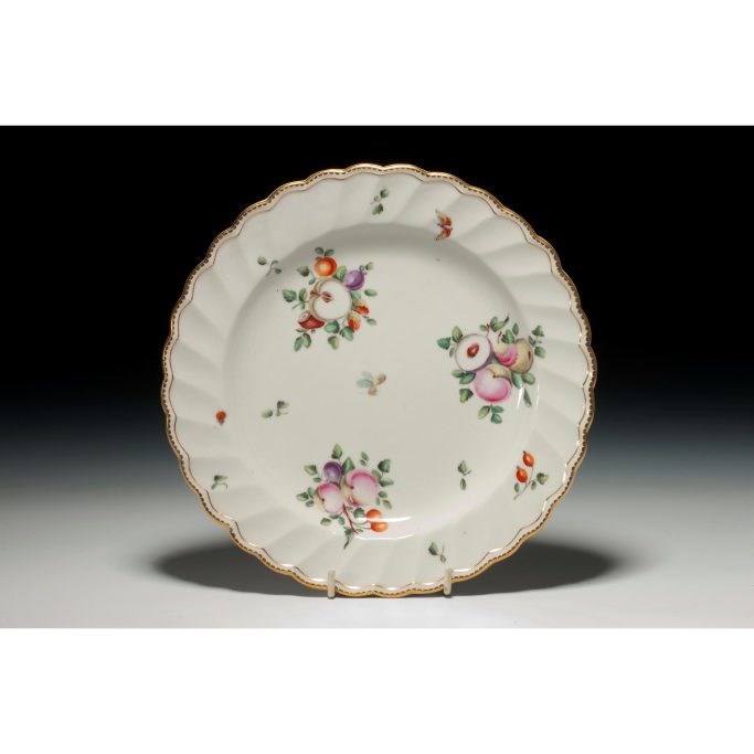 Find an antique Chelsea Derby porcelain fine plate painted with cut fruit for sale