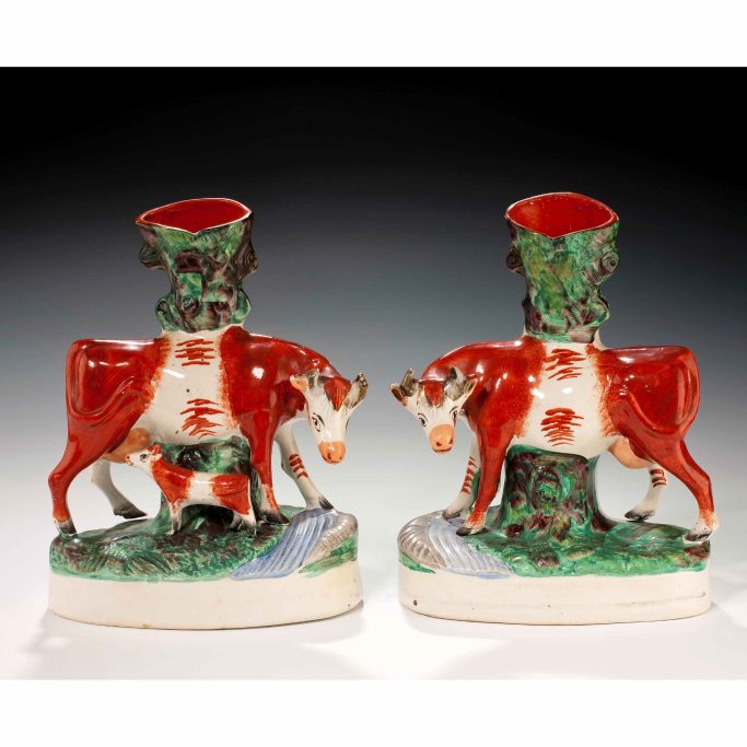 Find antique Staffordshire figures of cows for sale.