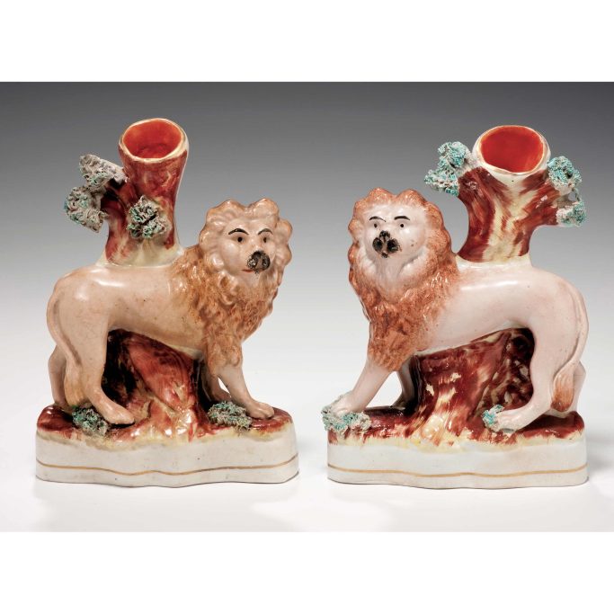 Find an antique Staffordshire pair of lions for sale 