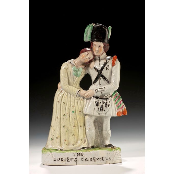 Look for a Victorian Staffordshire figure of the Soldiers Farewell for sale