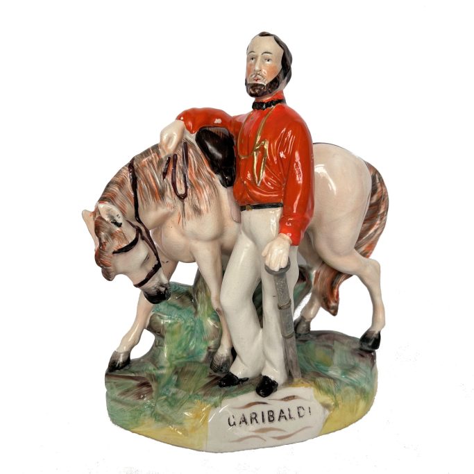 Look for a Staffordshire figure of Garibaldi next to a horse for sale