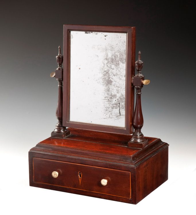 Find an antique George III small mahogany box base toilet mirror for sale