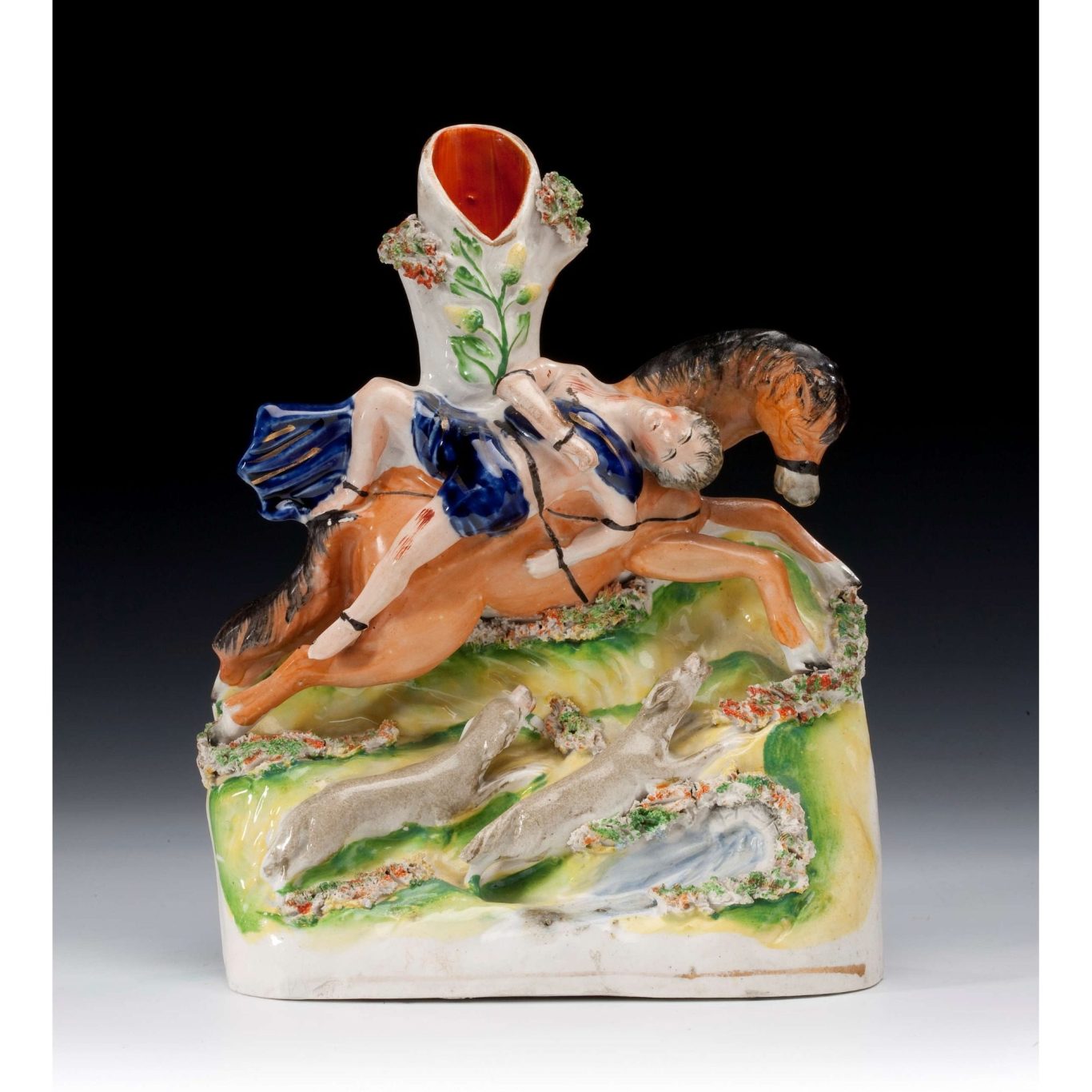 Antique Staffordshire figure of Mazzeppa tied to a horse
