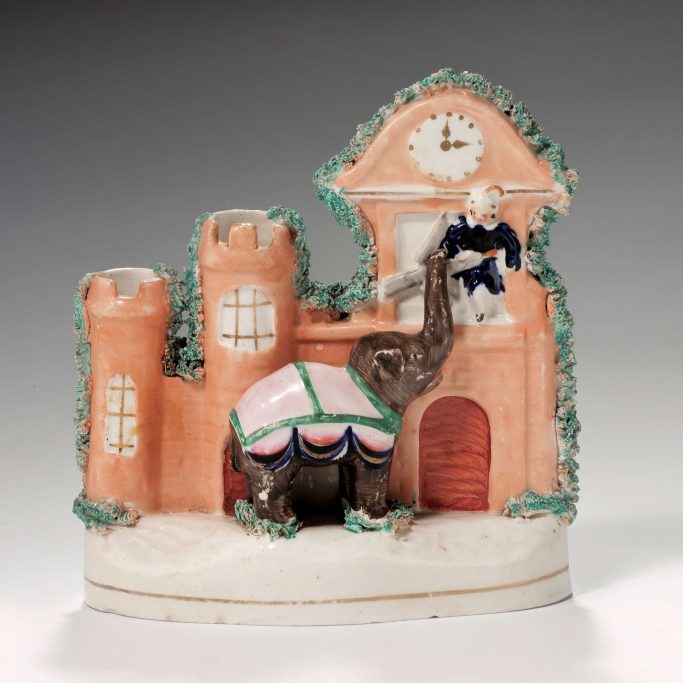 Find an antique Staffordshire figure of the Elephant of Siam for sale