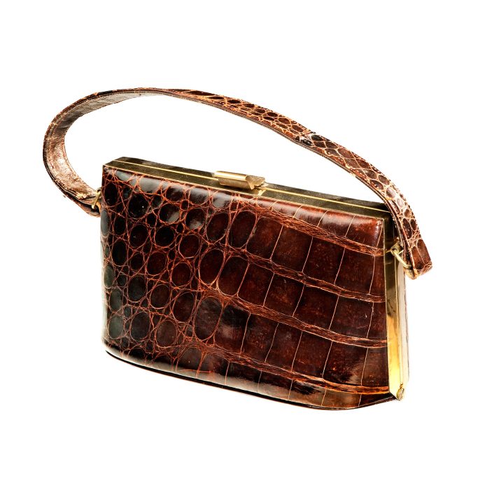 Look for a vintage ladies brown crocodile skin handbag for sale