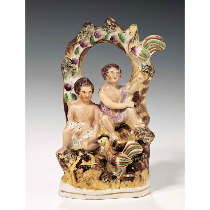 Find antique Staffordshire figure of cherubs and chickens for sale.